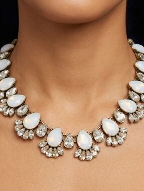 BaubleBar White Opal & Crystal Fan Statement Necklace
